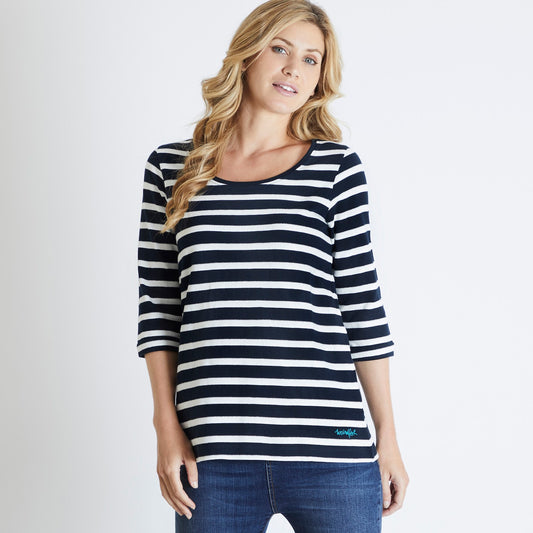 Gillian Jacquard Striped 3/4 Sleeve T-Shirt