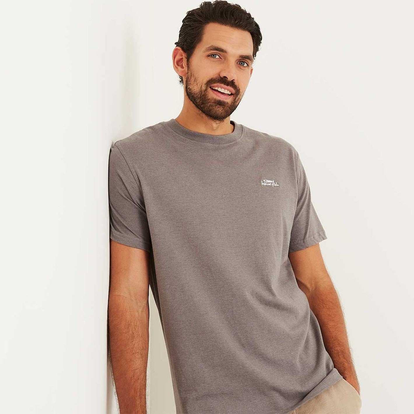 Bones Embroidered Logo Classic Plain T-Shirt Pewter Marl