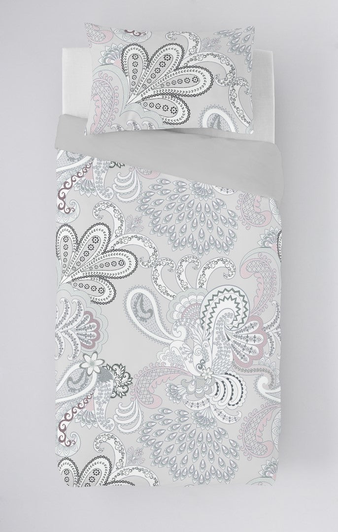 Paisley duvet cover set light gray